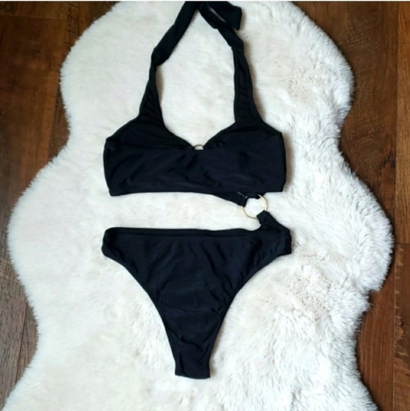 New Sexy Black Cut Out Ring Details One piece Swimsuit Size M - Picture 6 of 6